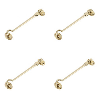 4 PACK Polished Brass Cabin Hook 150mm for Home and Office Use - Hook & Eye Arm Lock