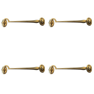4 PACK Polished Brass Cabin Hook 250mm - Classic Door Hardware - Hook & Eye Arm Lock
