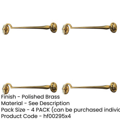 4 PACK Polished Brass Cabin Hook - 50mm Classic Style for Home and Office - Hook & Eye Arm Lock
