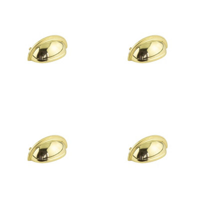 4 PACK Polished Brass Cup Pulls for Cabinetry Upgrade - Kitchen Drawer Pull Handle