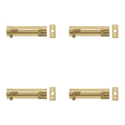4 PACK Polished Brass Necked Barrel Bolts 102x25mm for Enhanced Security - Door Bolt