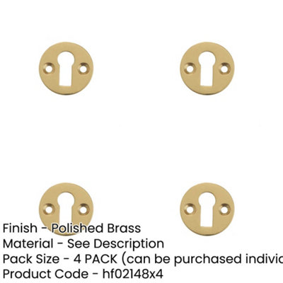 4 PACK Polished Brass Round Escutcheon 32mm for Standard Keyway - Key ...
