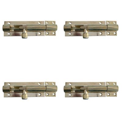 4 PACK Polished Brass Straight Barrel Bolts 102x25mm for Secure Locking - Door Bolt