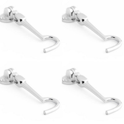 4 PACK Polished Chrome Brass Cabin Hook - 102mm Durable Door Security - Hook & Eye Arm Lock
