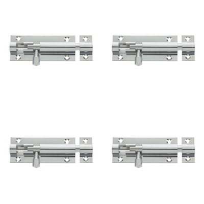 4 PACK Polished Chrome Brass Straight Barrel Bolts 75x25mm for Secure Locking - Door Bolt