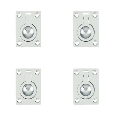 4 PACK Polished Chrome Flush Rings 50x63mm for Cabinets and Furniture - Recessed Door Handle
