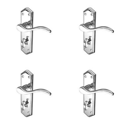 4 PACK Polished Chrome Suite Door Handle for Modern Bathrooms - Interior Lever on Backplate