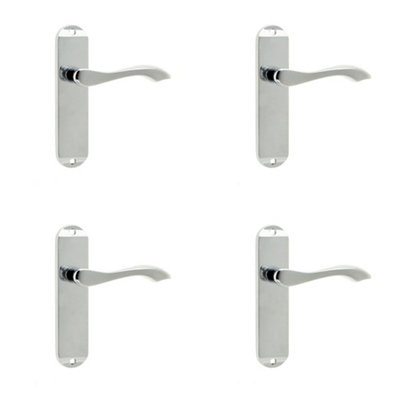 4 PACK Polished Chrome Suite Door Handle on Latchplate for Modern Interiors - Interior Lever on Backplate