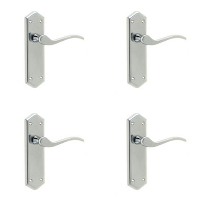 4 PACK Polished Chrome Suite Door Handle with Latchplate for Modern Interiors - Interior Lever on Backplate