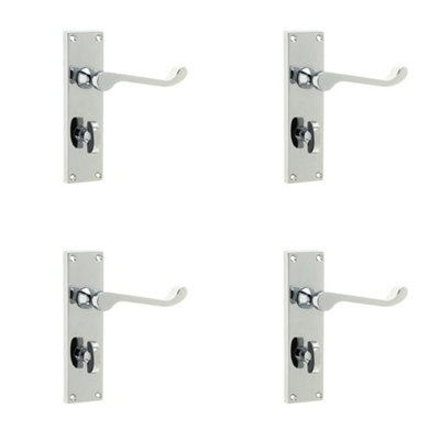 4 PACK Polished Chrome Victorian Scroll Door Handle for Elegant Bathrooms - Interior Lever on Backplate
