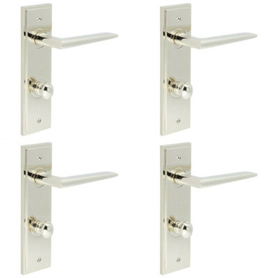 4 PACK Polished Nickel Bathroom Door Handle with Backplate and Turn Release Solid Brass - Interior Handle