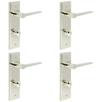 4 PACK Polished Nickel Bathroom Door Handle with Backplate and Turn Release Solid Brass Interior Handle