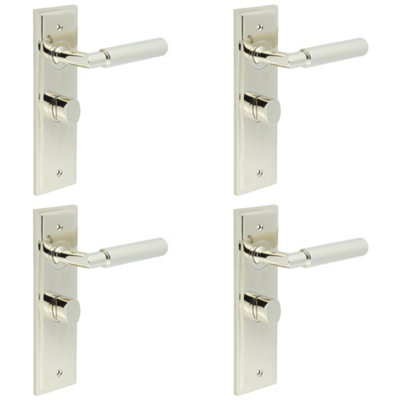 4 PACK Polished Nickel Bathroom Door Handle with Backplate and Turn Release - Solid Brass Interior Handle