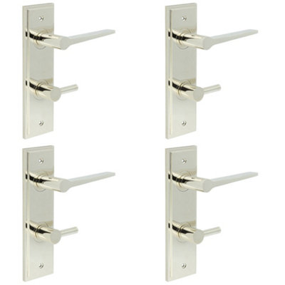 4 PACK Polished Nickel Bathroom Door Handle with Backplate and Turn Release Solid Brass Interior WC Handle
