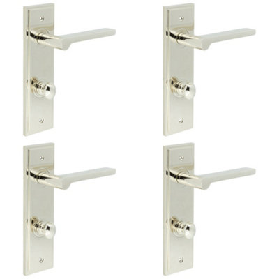 4 PACK Polished Nickel Bathroom Door Handle with Backplate and Turn Release Solid Brass Internal Handle