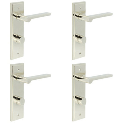4 PACK Polished Nickel Bathroom Door Handle with Backplate and Turn Release Solid Brass - Internal Handle