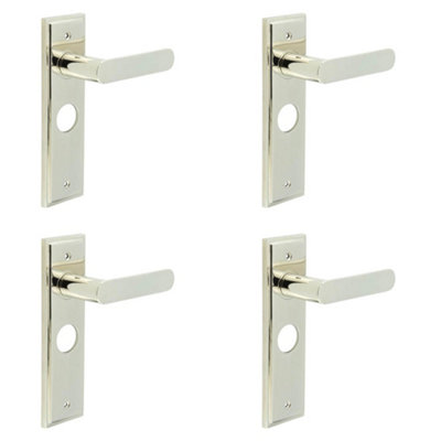 4 PACK Polished Nickel Bathroom Door Handle with Backplate - Elegant and Durable - Solid Brass Interior Handle