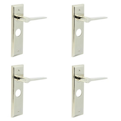 4 PACK Polished Nickel Bathroom Door Handle with Backplate - Solid Brass Interior Handles