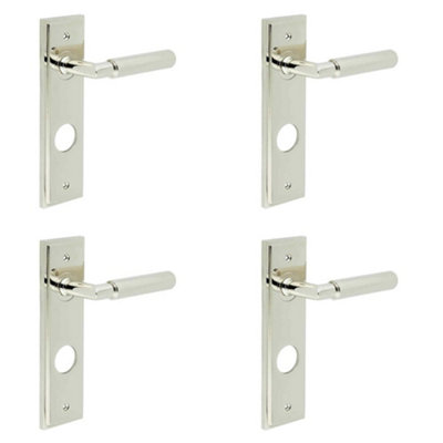4 PACK Polished Nickel Bathroom Door Handle with Backplate - Solid Brass Interior Handle
