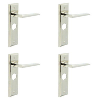 4 PACK Polished Nickel Bathroom Door Handle with Backplate - Stylish & Durable - Solid Brass Interior Handle