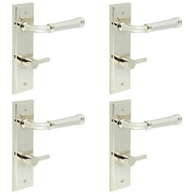 4 PACK Polished Nickel Bathroom Door Handle with Backplate Turn Release - Solid Brass Interior Handle