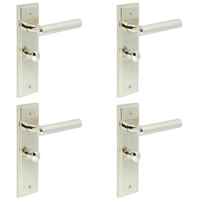 4 PACK Polished Nickel Bathroom Door Handle with Backplate Turn Release - Solid Brass Interior Lever