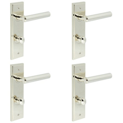 4 PACK Polished Nickel Bathroom Door Handle with Backplate Turn Release Solid Brass Interior Lever