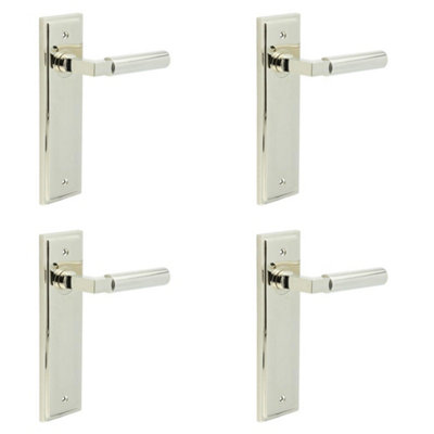 4 PACK Polished Nickel Door Handle Latch Backplate - Elegant Design for Modern Homes - Solid Brass Interior Lever