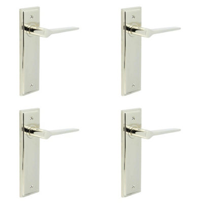 4 PACK Polished Nickel Door Handle Latch Backplate for Modern Homes - Solid Brass Interior Handle