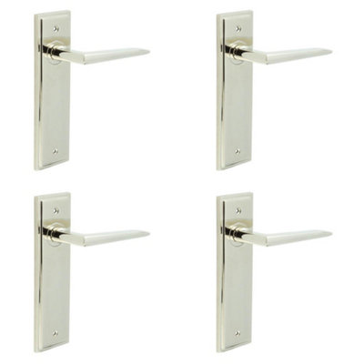 4 PACK Polished Nickel Door Handle Latch with Backplate for Modern Homes - Solid Brass Interior Handle