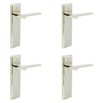 4 PACK Polished Nickel Door Handle Latch with Elegant Backplate Design - Solid Brass Interior Handle
