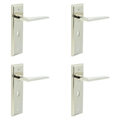 4 PACK Polished Nickel Door Handle Lock Backplate for Modern Homes - Solid Brass Interior Handle
