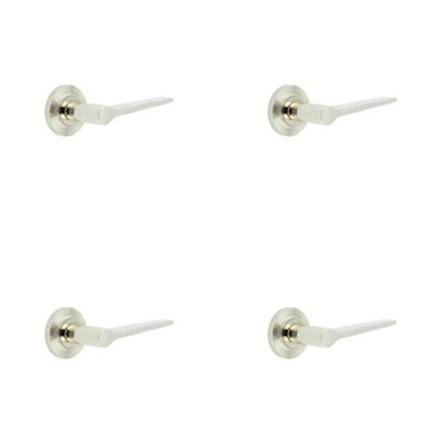 4 PACK Polished Nickel Door Handle on Reeded Rose for Elegant Interiors - Solid Brass Interior Handle