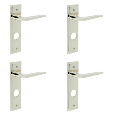 4 PACK Polished Nickel Door Handle with Backplate for Bathrooms Solid Brass - Interior Handle