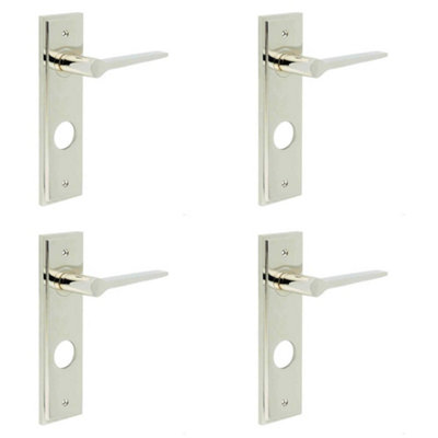 4 PACK Polished Nickel Door Handle with Backplate for Bathrooms - Solid Brass Interior Handle