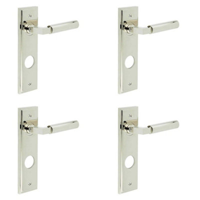 4 PACK Polished Nickel Door Handle with Backplate for Bathrooms - Solid Brass Interior Lever