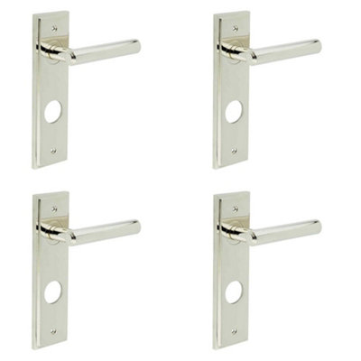 4 PACK Polished Nickel Door Handle with Elegant Backplate for Bathrooms - Solid Brass Interior Lever