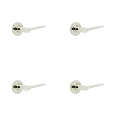 4 PACK Polished Nickel Door Handle with Knurled Rose - Classic Brass Design for Modern Interiors - Solid Brass Interior Handle