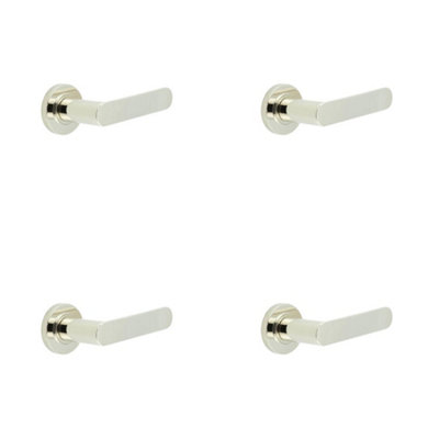 4 PACK Polished Nickel Door Handle with Plain Rose Design for Stylish Interiors - Solid Brass Interior Handle