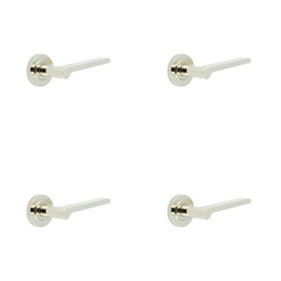 4 PACK Polished Nickel Door Handle with Rose Design for Modern Interiors - Solid Brass Interior Handle