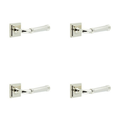 4 PACK Polished Nickel Square Stepped Door Handle - Elegant and Functional Design - Solid Brass Interior Handle