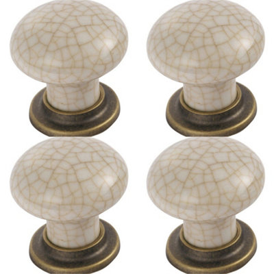 4 PACK - Porcelain Mushroom Cupboard Door Knob 36mm Dia - Florentine Bronze & Ivory Glaze