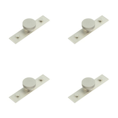 4 PACK Premium 40mm Satin Nickel Cupboard Knob with Stepped Backplate - Kitchen Cabinet Knob