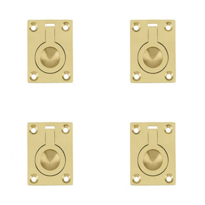 4 PACK Premium 50x63mm Flush Rings in Polished Brass for Carpentry Projects - Recessed Door Handle