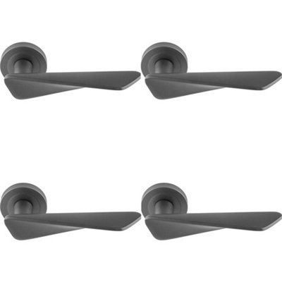 4 PACK - Premium Angle Twist Door Handle Set - Anthracite Grey Designer Lever Round Rose