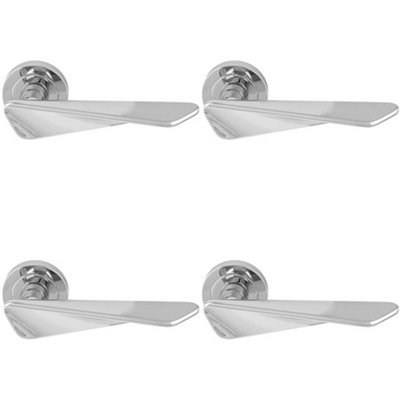4 PACK - Premium Angle Twist Door Handle Set - Polished Chrome Designer Lever Round Rose