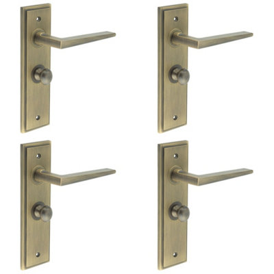 4 PACK Premium Antique Brass Bathroom Door Handle with Turn & Release Mechanism - Solid Brass Interior Handle