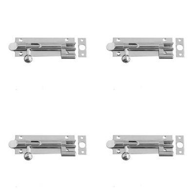 4 PACK Premium Brass Bell Shape Necked Barrel Bolts 102x32mm Polished Chrome Finish - Door Bolt