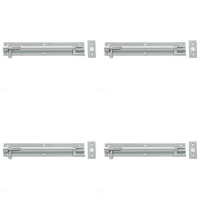 4 PACK Premium Brass Heavy-Duty Necked Barrel Bolts 200x38mm in Satin Chrome Finish - Door Bolt