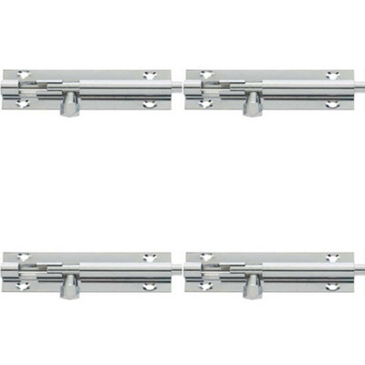 4 PACK Premium Brass Heavy-Duty Straight Barrel Bolts 152x38mm in Polished Chrome Finish - Door Bolt